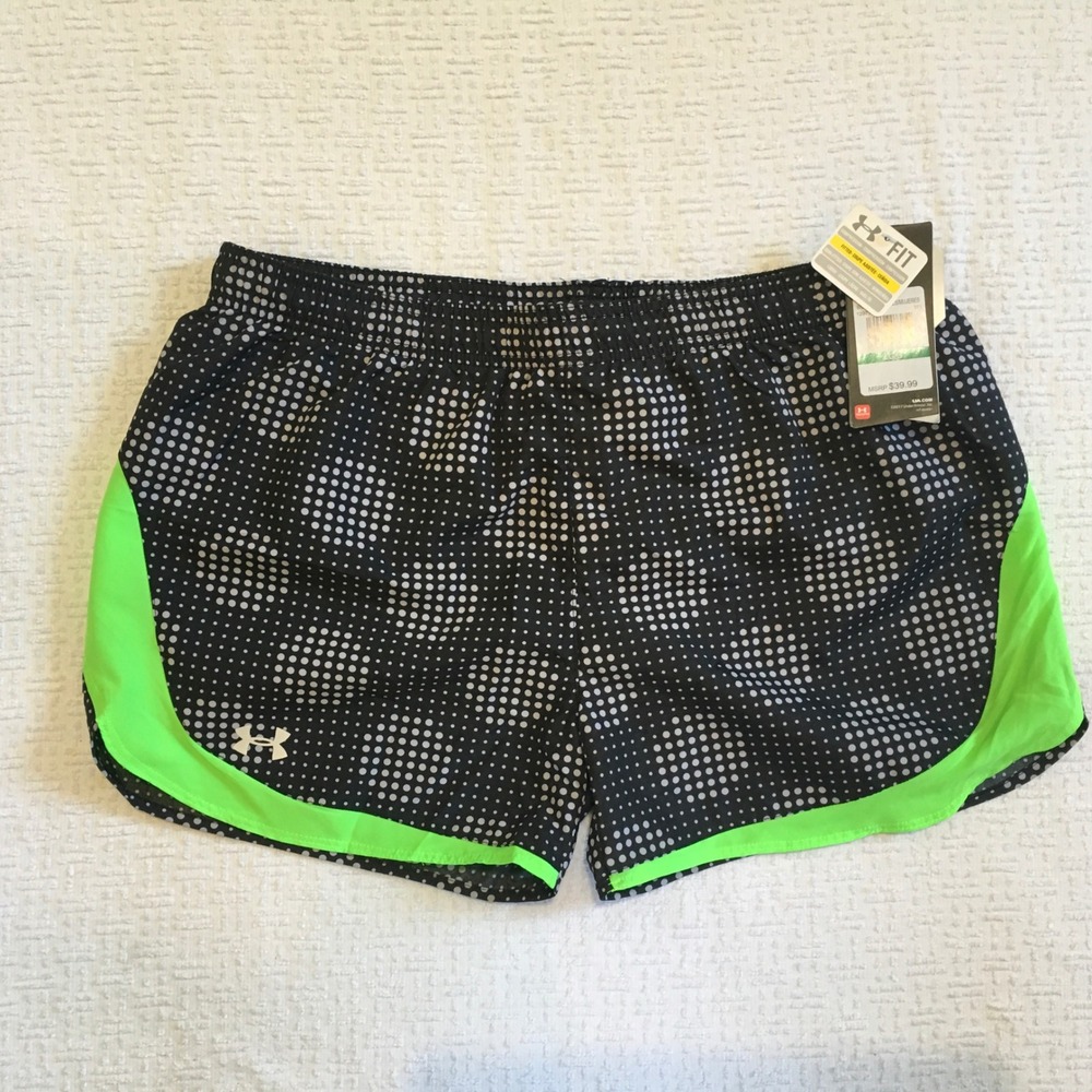 Under Armour Women's Heat Gear Running Shorts Dot Print Athletic Green‎